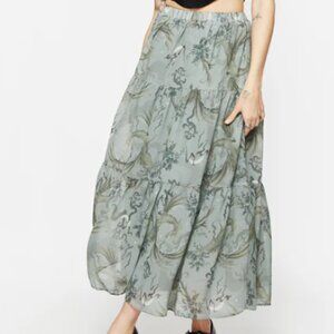 Sapphira Dragon Print Chiffon Tiered Maxi Skirt 6